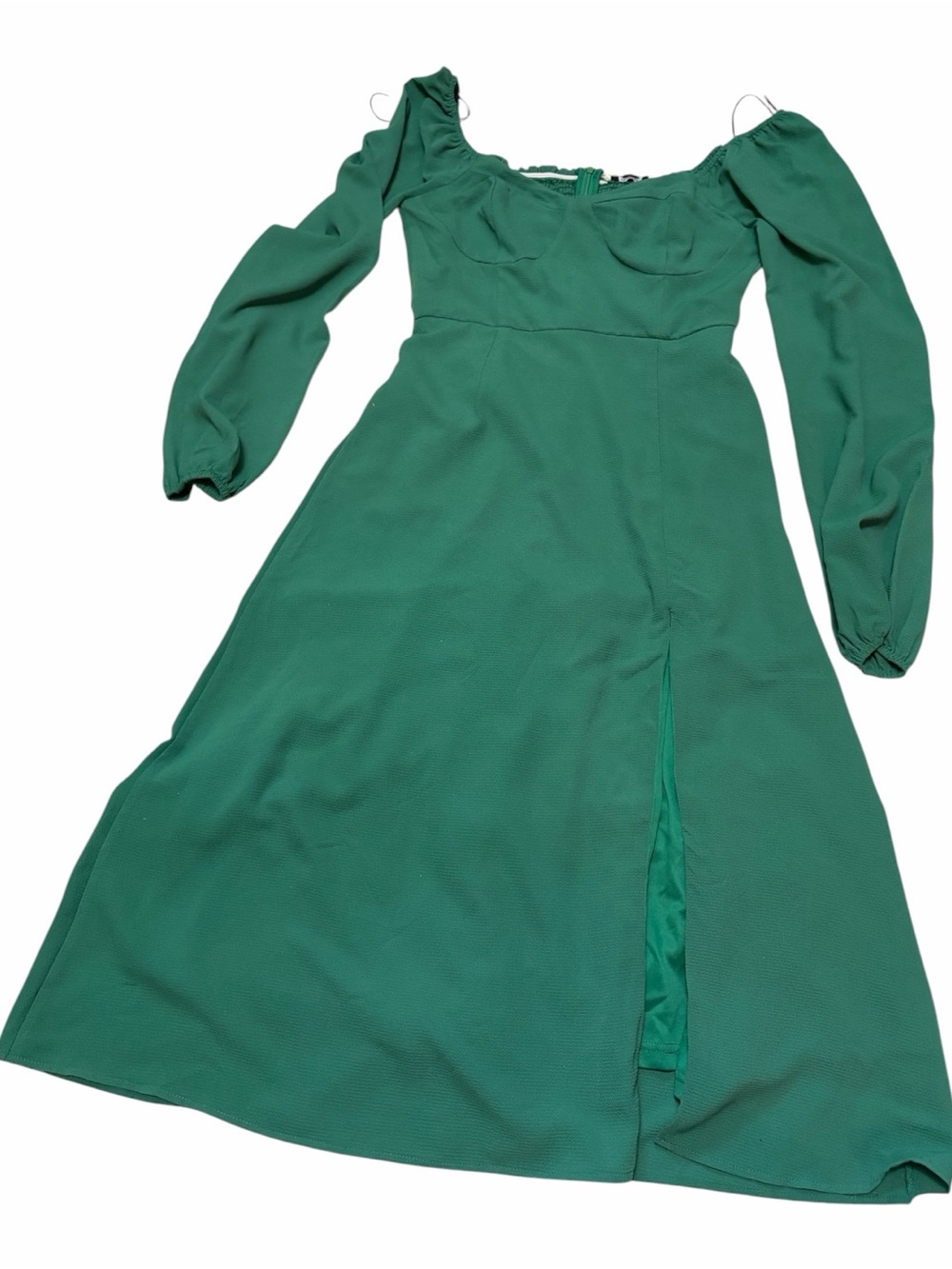 Forever 21 Off-the-Shoulder Emerald Green Maxi Dress with Front Slit-Small-NWT